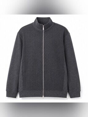 Structure Men’s XXL Gray Houndstooth Full Zip Jacket Cotton Blend Mock Neck.
